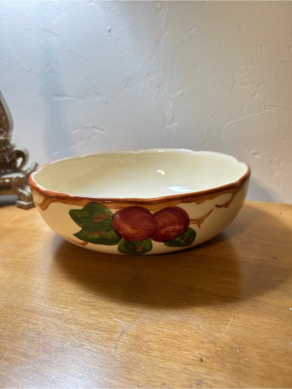Vintage Franciscan Ware Brown & Cream Ceramic Serving Bowl with Apples